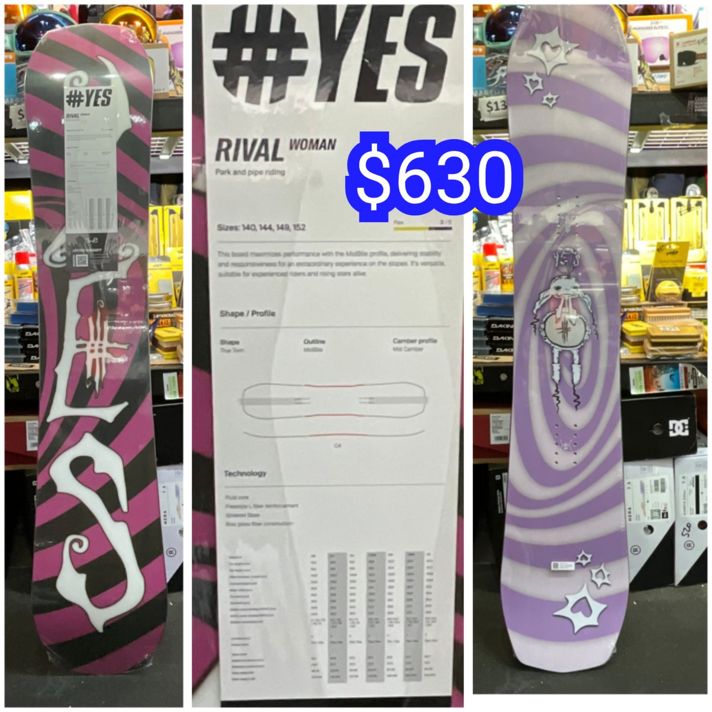 YES RIVAL 144cm ladies snowboard 2026 model **Whitelines 100 points **
