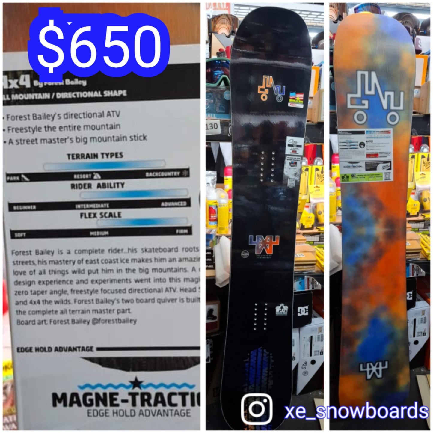 GNU 4X4 2024 model in 155cm by Forrest Bailey 160cm snowboard