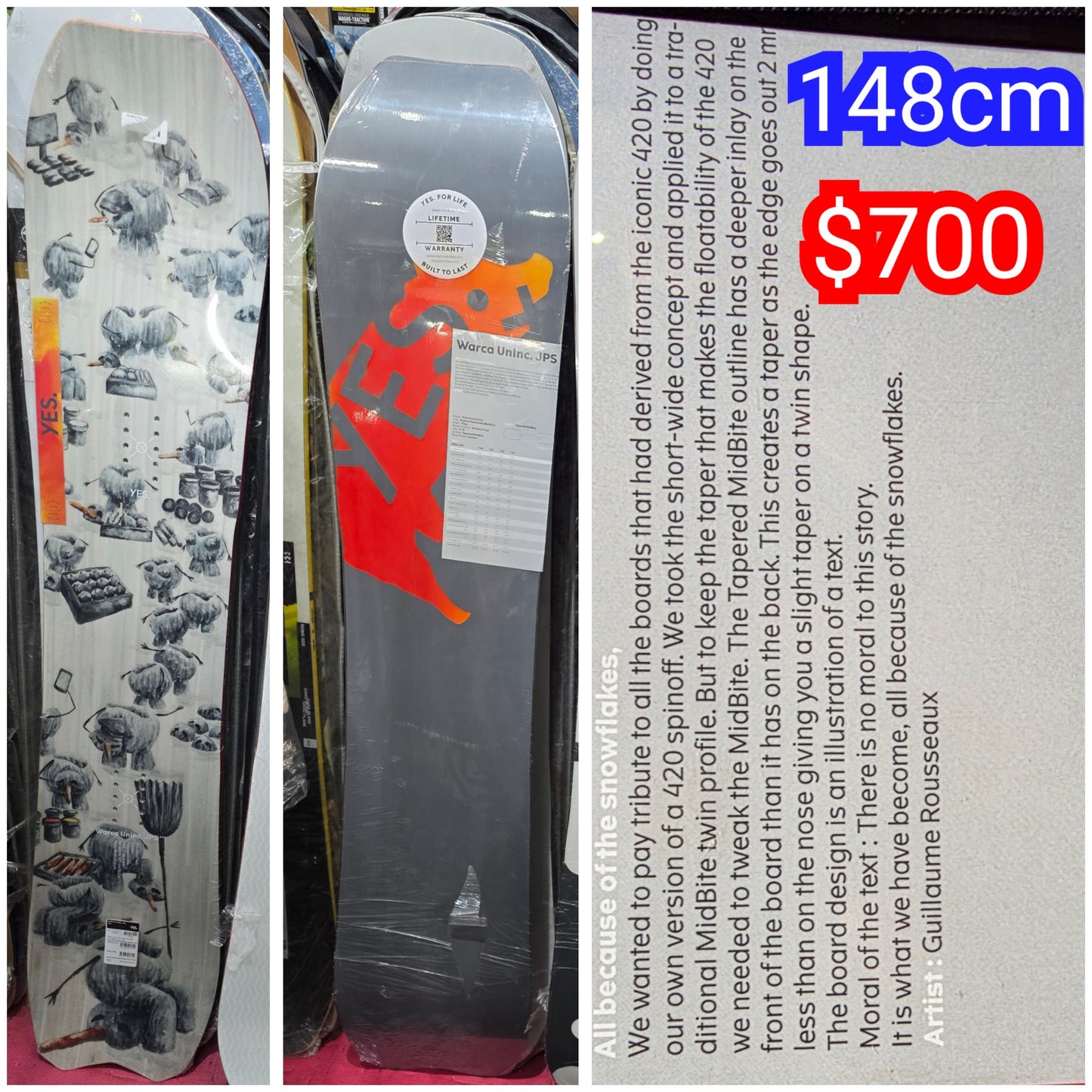 YES WARCA UNINIC 148cm 2024 model men's snowboards. a ride warpig and Lib tech Orca morphed into a WARCA