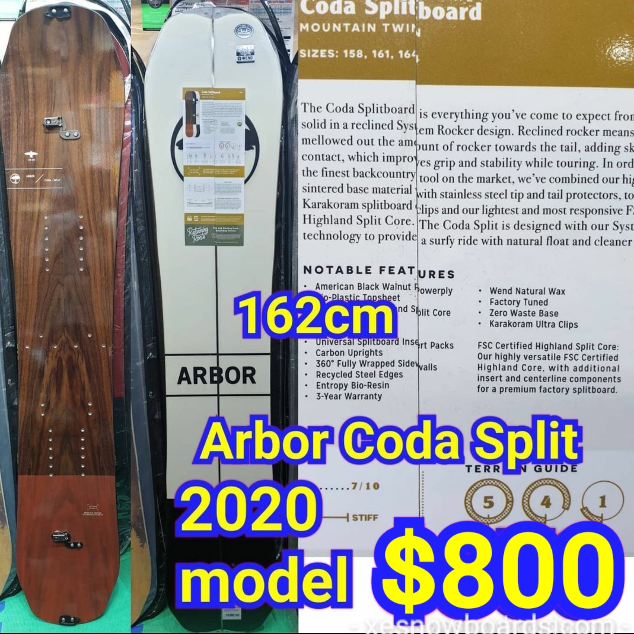ARBOR Coda 2020 model 162cm ** SPLIT SNOWBOARD ** – xe_snowboards