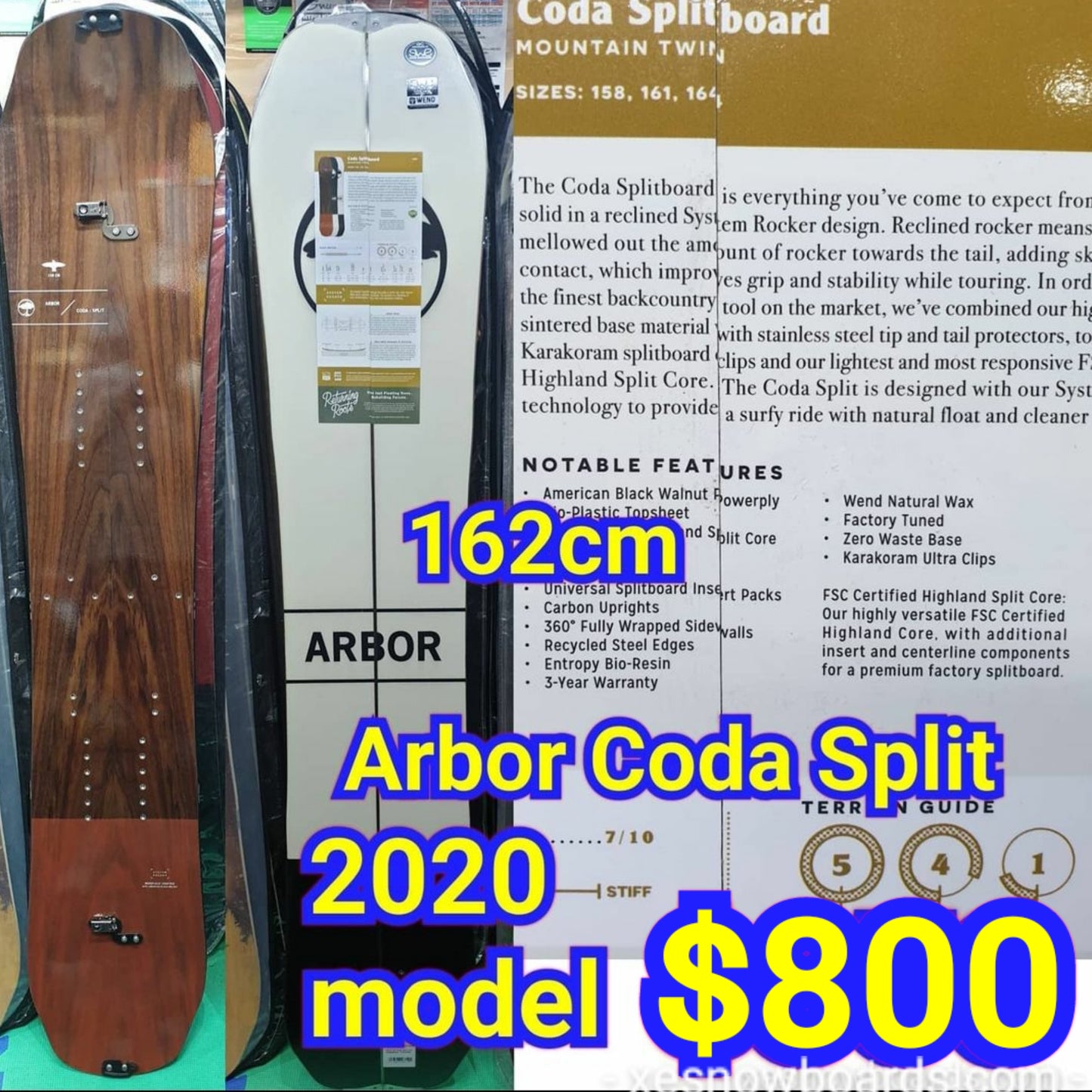 ARBOR Coda 2020 model 162cm  ** SPLIT SNOWBOARD **