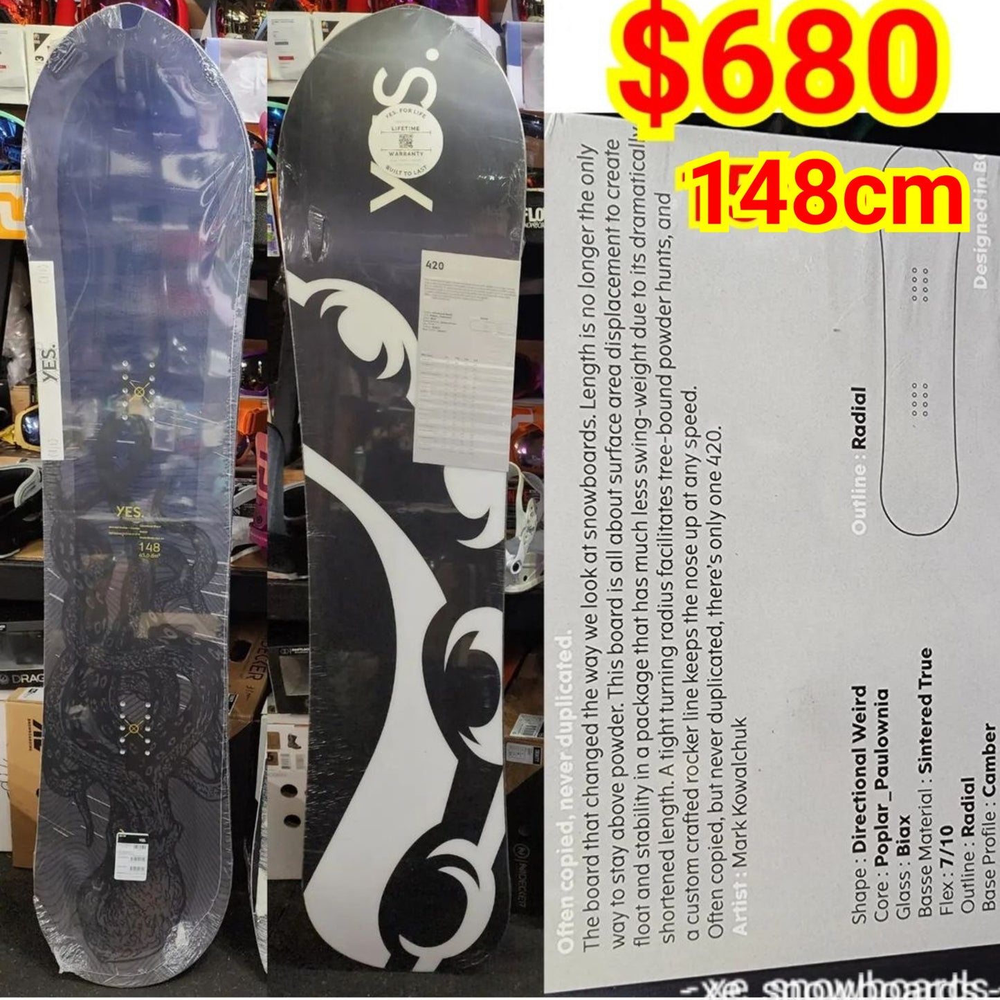 YES 420 POWDER men's snowboards 2023 model  148cm 152cm
